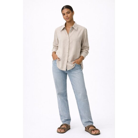 Vince Tops - Vince Linen Blend Button Down Shirt Beige Long Sleeve Womens M